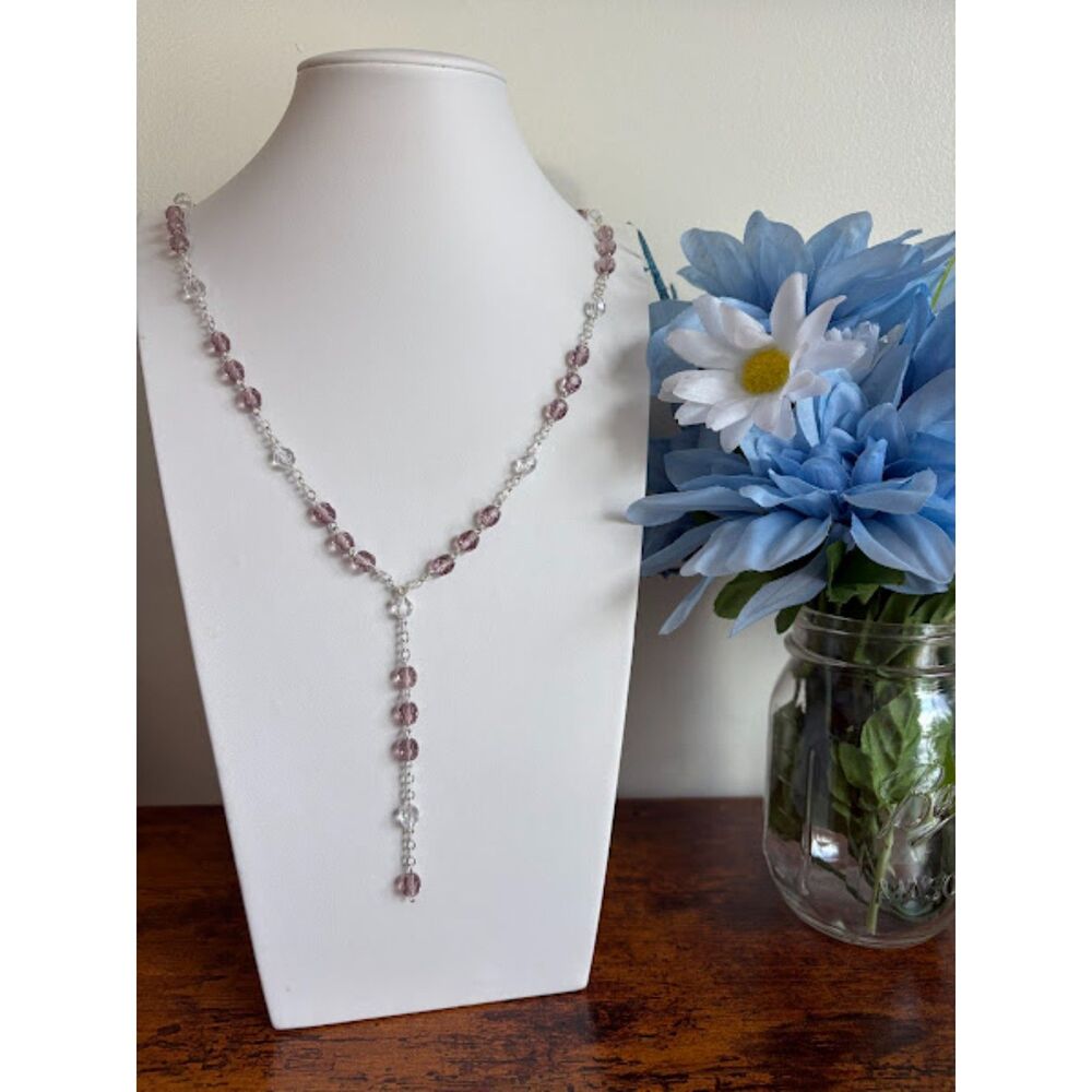 Purple-Mauve Lariat Faceted Beaded Necklace 24"